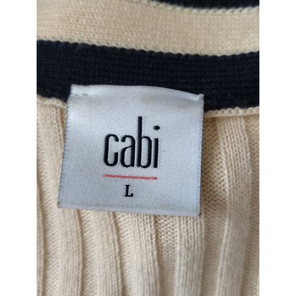 Cabi Ribbed Knit Gold buttons Cardigan Beige Navy Women's Size Large - Picture 4 of 5